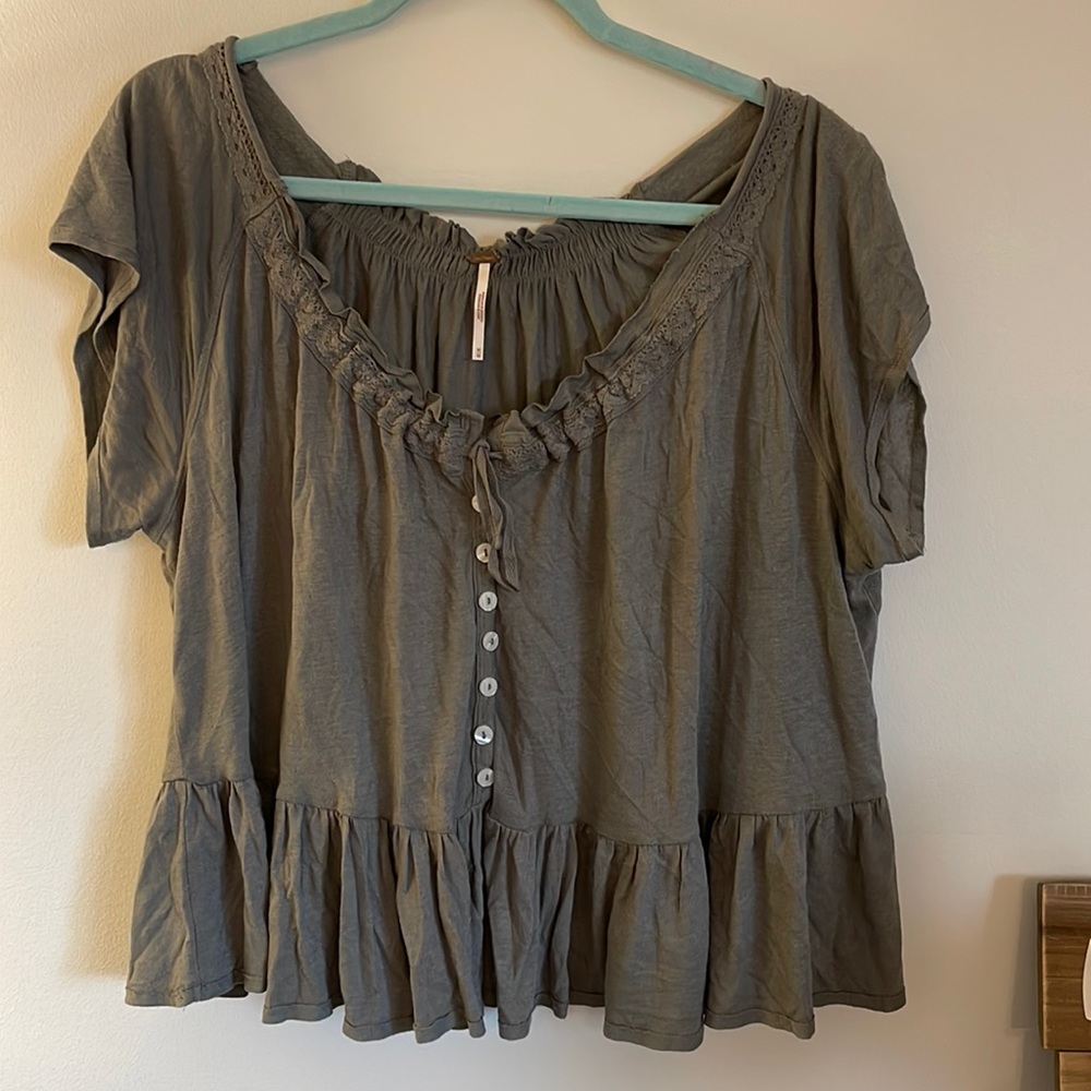 Olive Green Free People Flowy Shirt Size Small